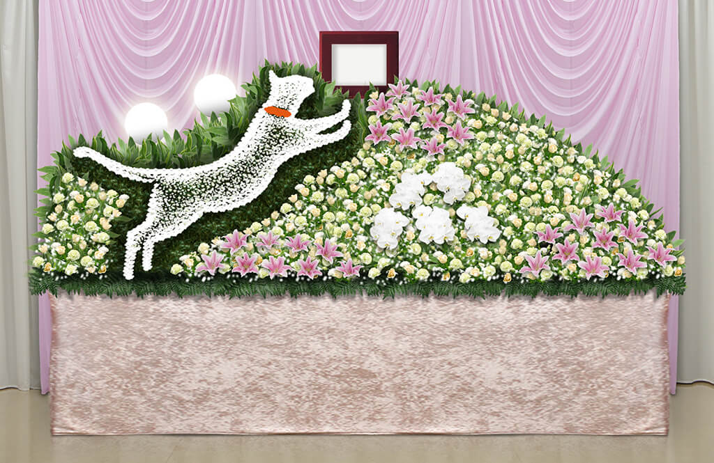 愛猫をかたどったペット用花祭壇