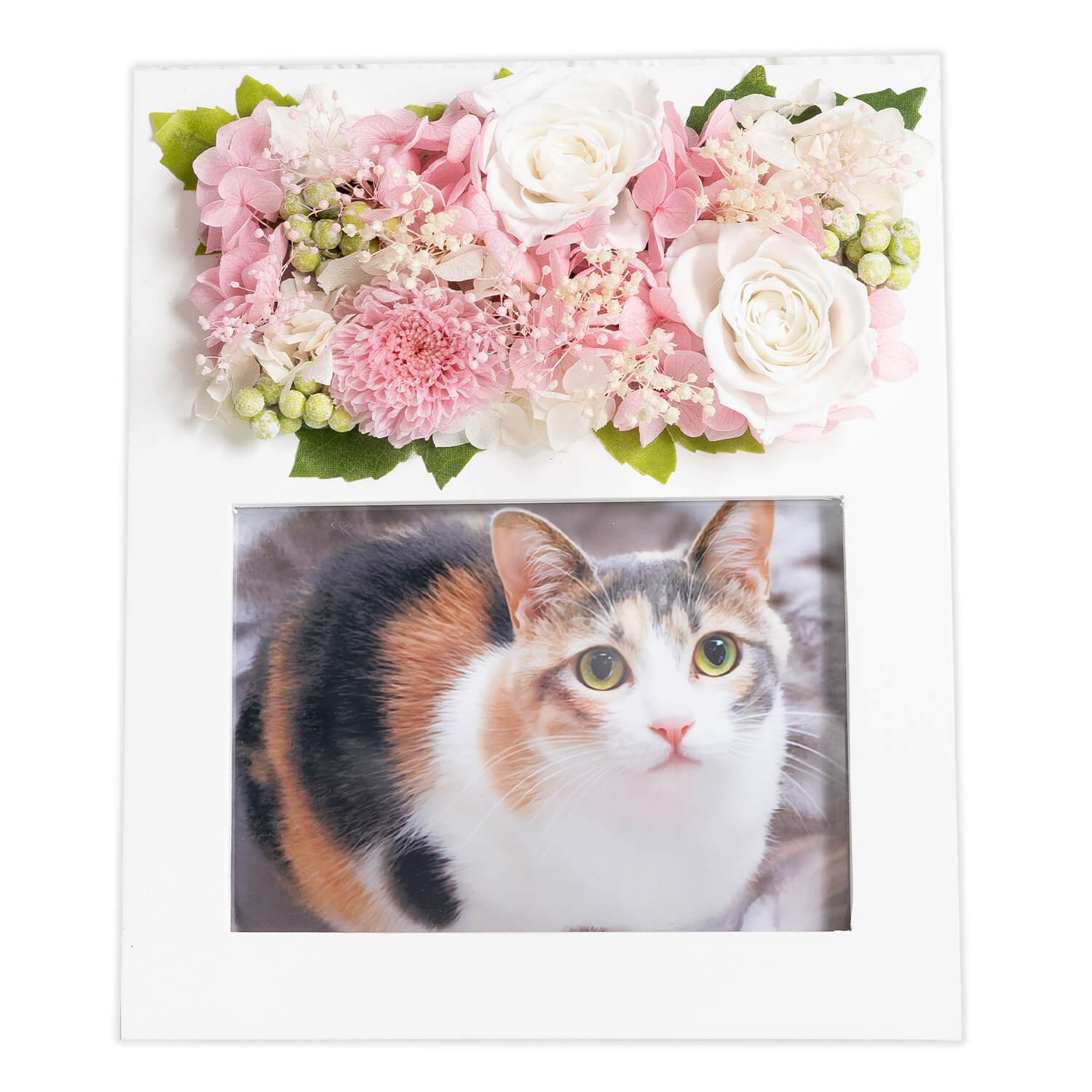 ペットのお供え花 写真立て 白ピンク