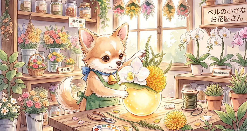 ベル君がお花を一生懸命作成
